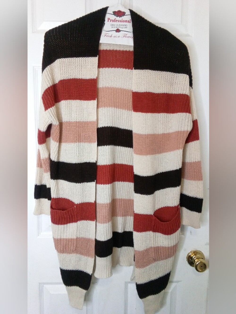 Striped Open-Front Cardigan Sweater - Cream, Rust & Blush